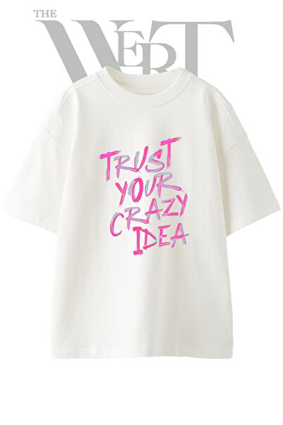 THEWERT Tricou oversize alb unisex cu imprimeu cu slogan