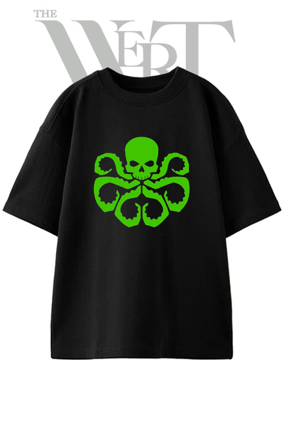 THEWERT Μπλουζάκι με σχέδιο λογότυπου Hydra, τυπωμένο Unisex, μαύρο, oversized