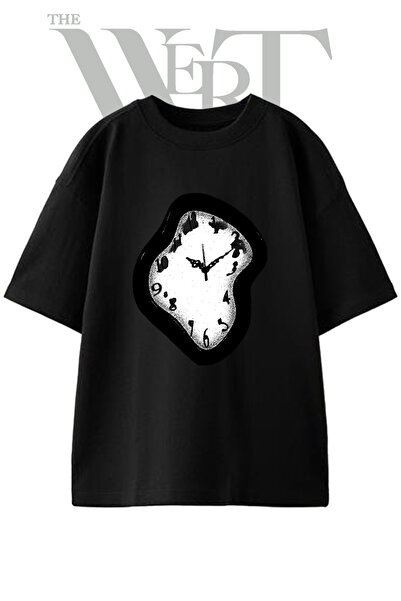 THEWERT Salvador Dali Design Printed Unisex Black Oversize T-Shirt