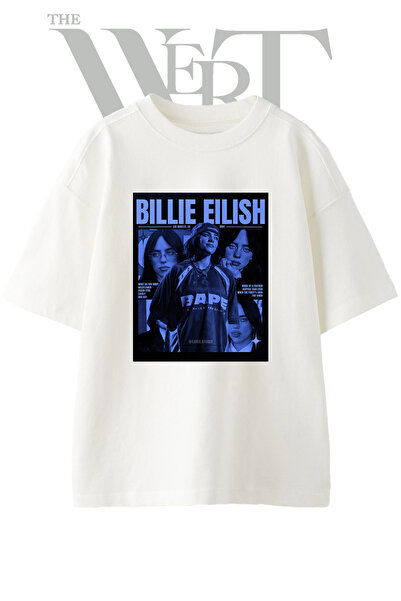 THEWERT Billie Eilish Design Printed Unisex White Oversize T-Shirt