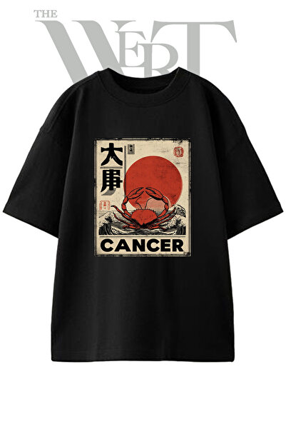 THEWERT تي شيرت أسود كبير الحجم مطبوع بتصميم Cancer Crab للجنسين