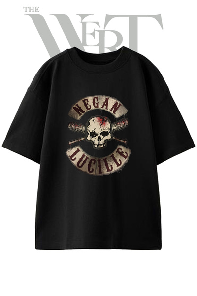 THEWERT Μπλουζάκι Negan Lucille_1 με στάμπα σχεδίου, Unisex, μαύρο, oversized