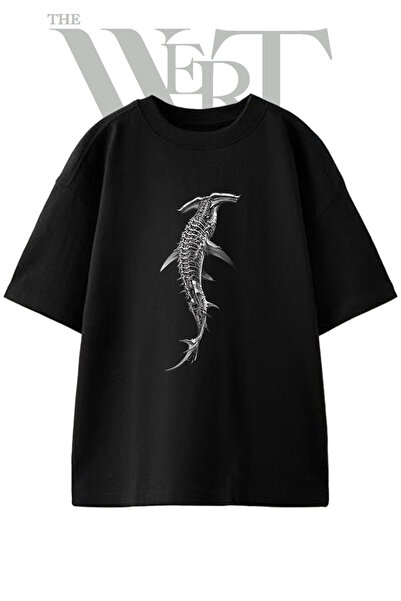 THEWERT Biomechanics Cekicbas Design Printed Unisex Black Oversize T-Shirt