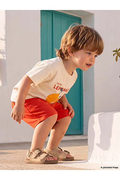 LC Waikiki طقم شورت للأطفال الأولاد مطبوع من LCW baby Ekru