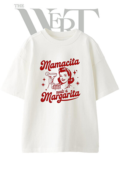THEWERT Pinup Margarita dizajn, štampana unisex bela majica prevelikog kroja