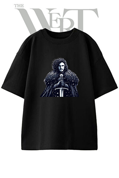 THEWERT Tricou oversize negru unisex cu imprimeu Jon Snow Design