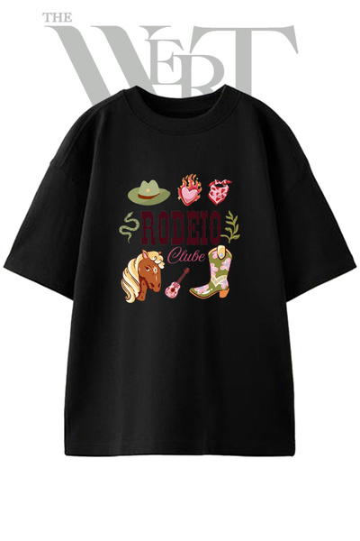 THEWERT Rodeo Cowboy_1 Design Printed Unisex Black Oversize T-Shirt