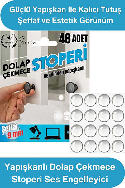 Svein #Stoper Yapışkanlı Dolap Çekmece Stoperi Ses Engelleyici Şeffaf 48 Adet...