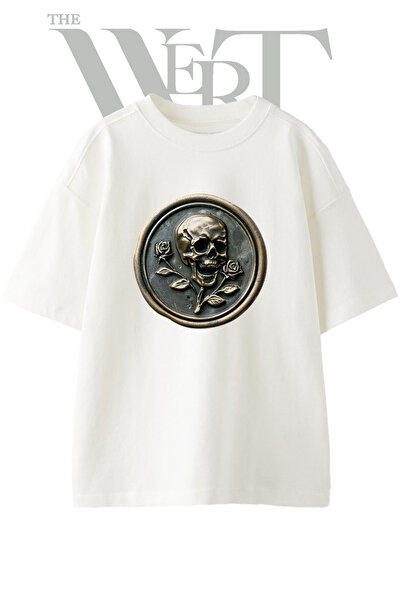 THEWERT Tricou oversize alb unisex cu imprimeu Skull Gul Design