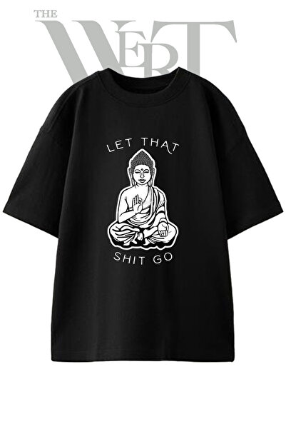 THEWERT Μπλουζάκι με στάμπα Buddha Design, Unisex, Μαύρο, Oversize
