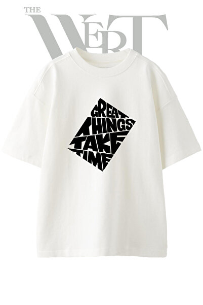 THEWERT Motivational Quote Design Printed Unisex White Oversize T-Shirt