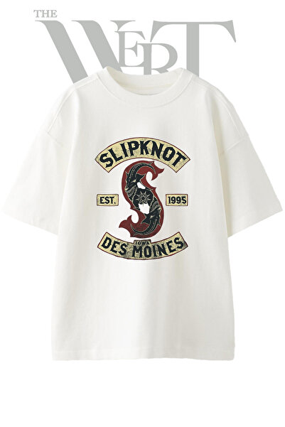 THEWERT Slipknot Design Printed Unisex White Oversize T-Shirt