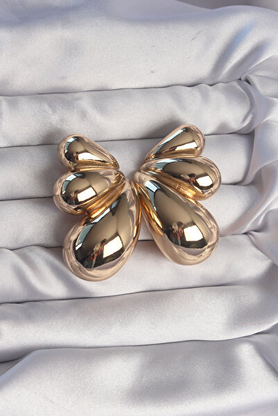 Mega Bazaar Brass Gold Color Large Curved Butterfly Earrings