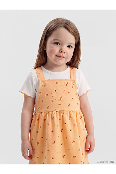 LC Waikiki Floral Baby Girl Salopet Dress and T-Shirt