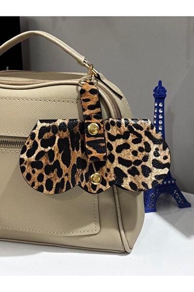 MODA Maisonlune Brown Leopard Print Bag Strap Glasses Case Snap Closure Sun a...