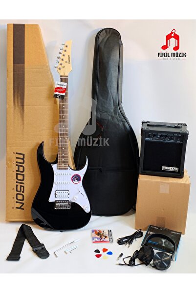 Madison Siyah Hss Strat Firil Müzik Full Set Humbucker Elektro Gitar Seti (Gi...