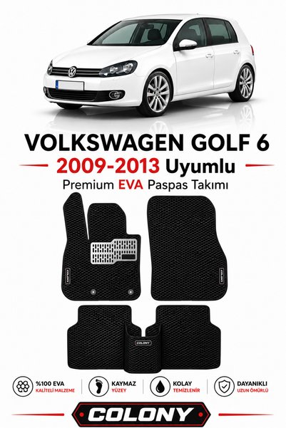 COLONY Volkswagen Golf 6 Uyumlu EVA Paspas Tam Set–Araca Özel,Kolay Montaj,Su...