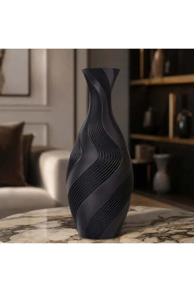 OEM Vaza decorativa negru mat, 20 cm, cu relief ondulat, ideala pentru flori ...