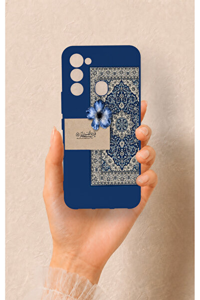 Vip Case Tecno Spark 8C Uyumlu Mavi Etnik Halı Desenli Silikon Kılıf