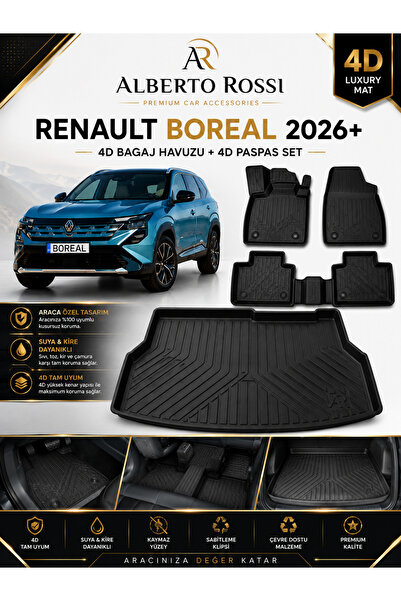 Ar Alberto Rossi Renault Boreal 2026+ Araca Özel 4D Bagaj Havuzu + 4D Paspas ...