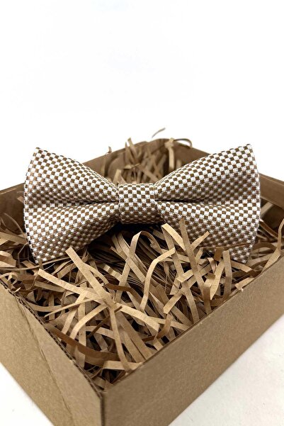 Kravatkolik Beige Dot Pattern Silk Bow Tie Sb257
