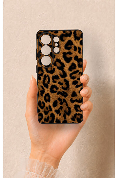 Vip Case Samsung S26 Ultra Uyumlu Koyu Leopar Deri Desenli Silikon Kılıf