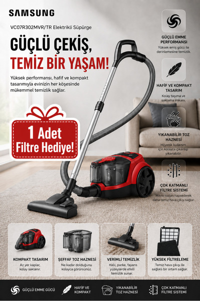 Samsung CycloneForce 750W 3A Performanslı Toz Torbasız Elektrikli Süpürge, 2....