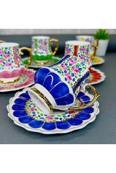 ACAR Queen Victorya El Boyama Porselen 6 Lı Fincan Takımı 90 Ml