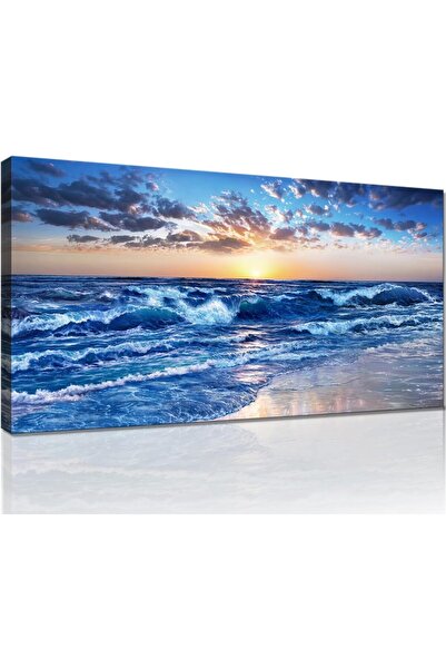 HOME MODE Deep Blue Ocean Sunset Gallery Wrapped Canvas Wall Art | 50x100cm 2...