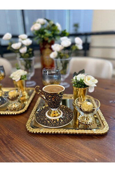 atabey home collection 6 Pieces Presentation Tray Square Wicker Full Gold Tra...