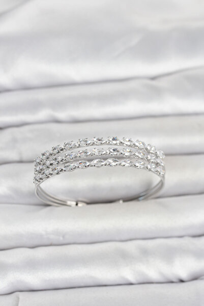 Mega Bazaar Brass Silver Color Barley Cut Zircon Stone Row Model Women's Brac...
