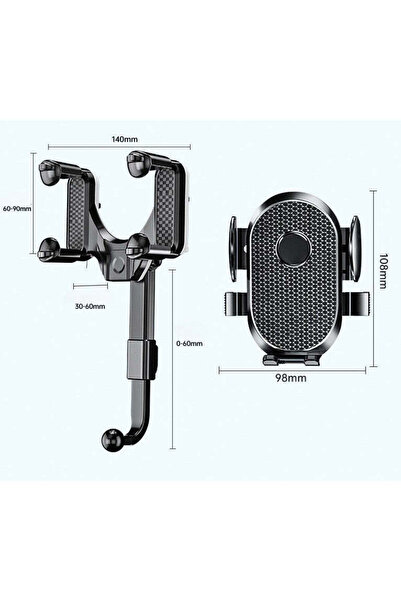 Klevo Suport Telefon Auto, Klevo, Pentru Oglinda Retrovizoare, din ABS, Reglabil 360°, Negru