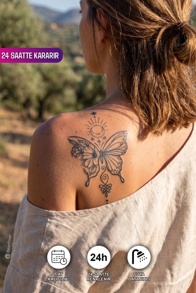 BP Tattoo 24 Saatte Beliren Yarı Kalıcı Kelebek Dövmesi (Suya Dayanıklı, Gerç...