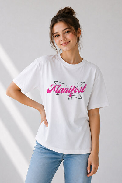 FANA Manifest Printed Women's Oversize T-Shirt Cotton Crew Neck Short Sleeve ...