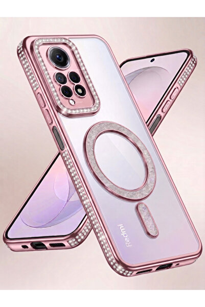 Xiaomi Redmi Note 11 Pro & 12 Pro 4g Uyumlu Kılıf Kamera Korumalı Simli Magsafe Şarj Destekli Taşlı Şık Tasarım Kapak