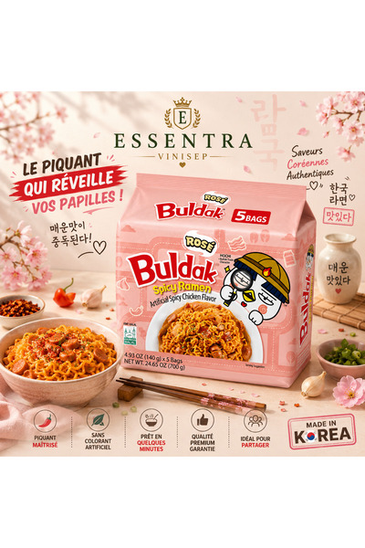 vinisep Buldak Rosé Spicy Chicken Flavor Ramen 5'li Paket (140 g × 5) essentra