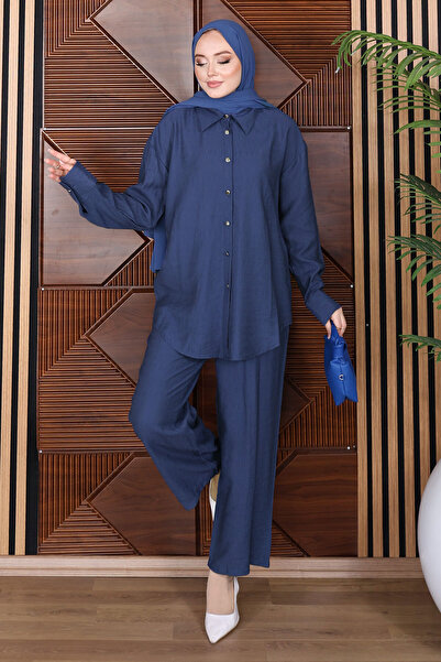Tesettür Dünyası Classic Shirt Double Suit Set Tsd260255 Blue