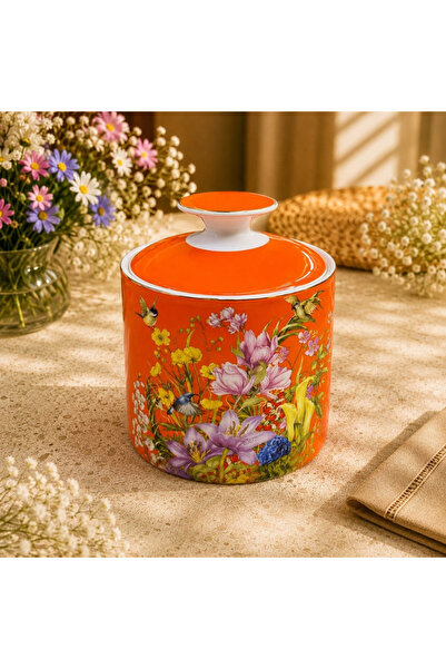 Joy Carmen Botanica Orange Medium Size Jar with Lid 12X15 cm