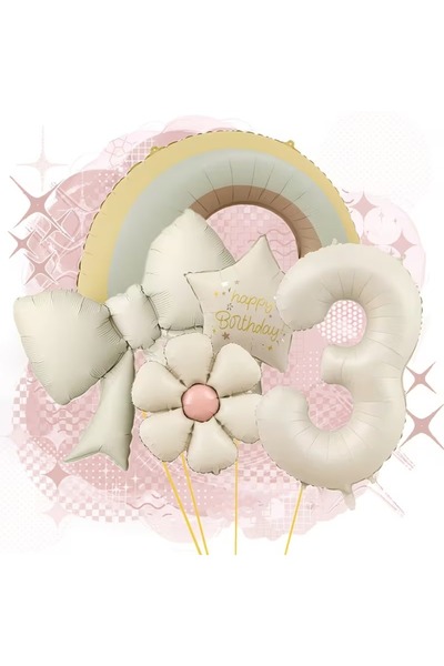 ÇITIPITISTORE Rainbow Cream Bow Cream Star Age Themed Party Birthday Balloon Set