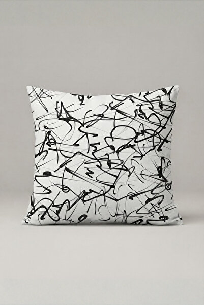 Generic Brand Black and White Abstract Scribble Pattern Throw Pillow Cover 26...