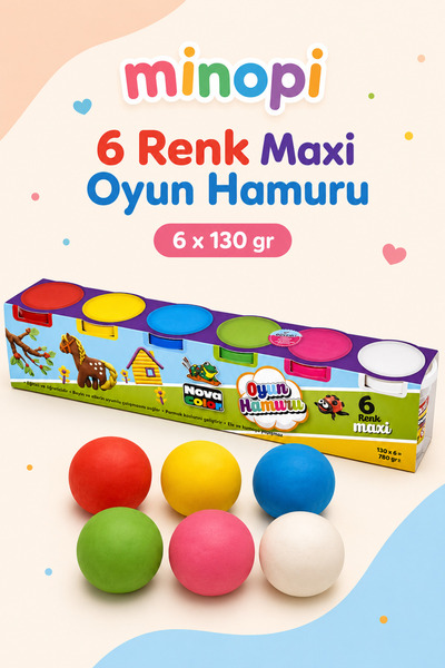 Minopi Nova Color Maxi 6 Renk Oyun Hamuru 6x130 Gr Çocuk Etkinlik Seti
