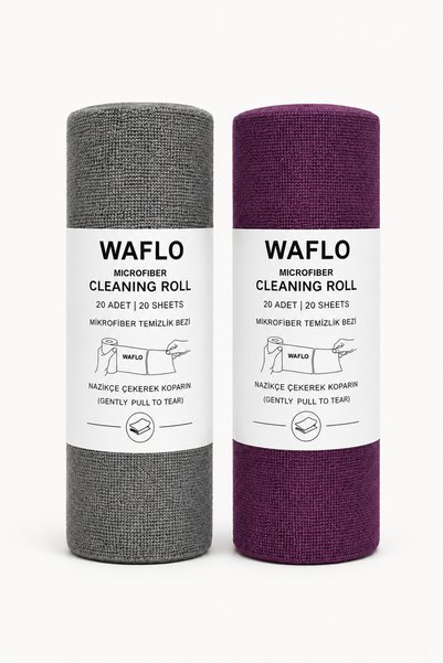 WAFLO 2-Pack Microfiber Cleaning Cloth Roll |   Total 40 Pieces |   Advantageous Set |   25X25 Cm- Gray + Plum