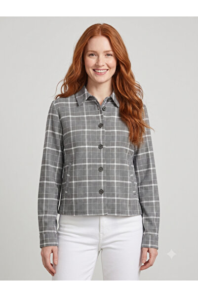Neden Tekstil Women's Checkered Buttoned Classic Cut Jacket