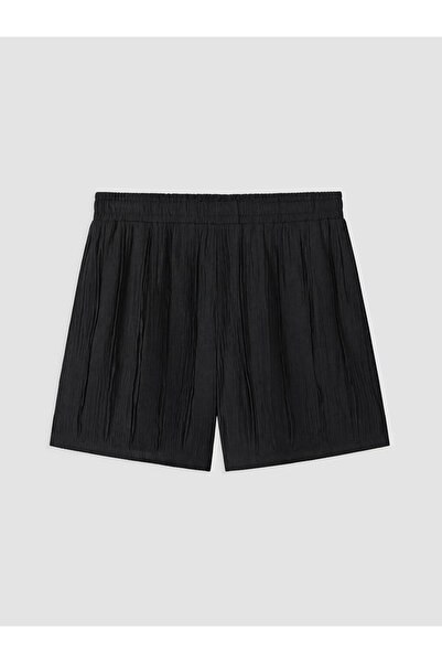 LC Waikiki Black Textured Women's Shorts with Elastic Waist