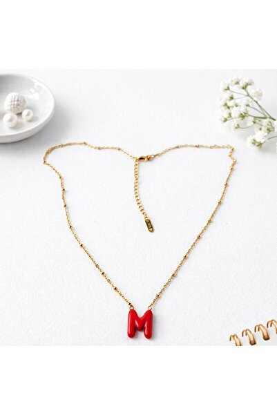Archhazel Jewelery Letter m Red Enamel Gold Letter Necklace