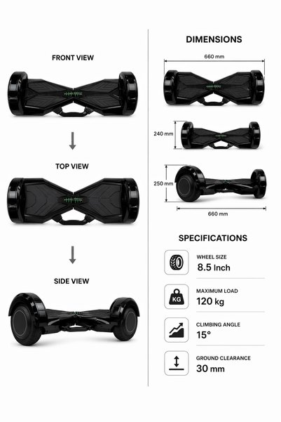 Ummelia MARS PRO 6 Smart Hoverboard |400W 8.5 Inch Self-Balancing Electric Scooter |36V Battery Bluetooth Speaker|LED Wheels | 25 km/h | 20-25 km Range | 120kg Capacity