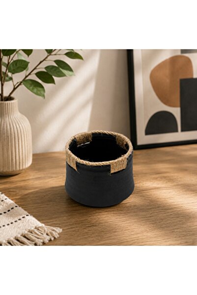 N.zone Modern Medium Round Decorative Storage Basket with Jute Rope Edges – V...