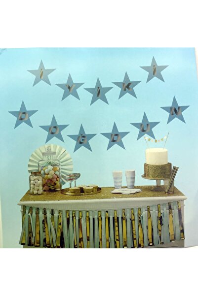 Toptan Bulurum Silver Star on Blue Happy Birthday Pennant Ornament