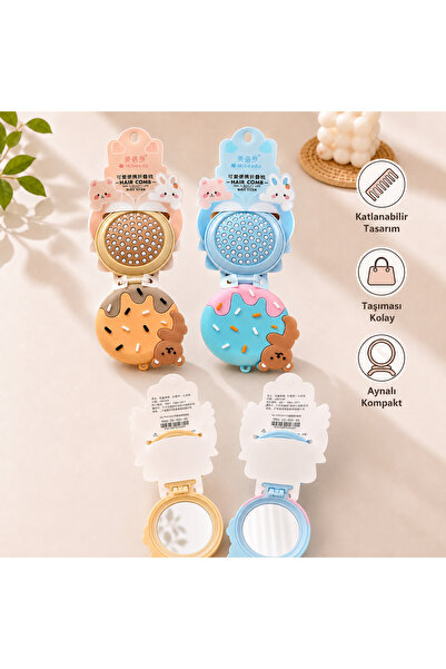Blondcoo Trend Foldable Mirrored Hair Brush Mini Pocket Comb Portable Kawaii ...