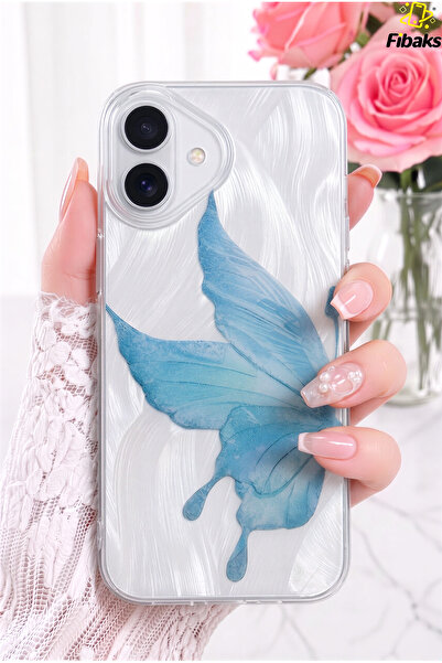 Fibaks iPhone 17 Kılıf Parlak Hologram Kelebek Desenli Şeffaf Silikon | İçten...